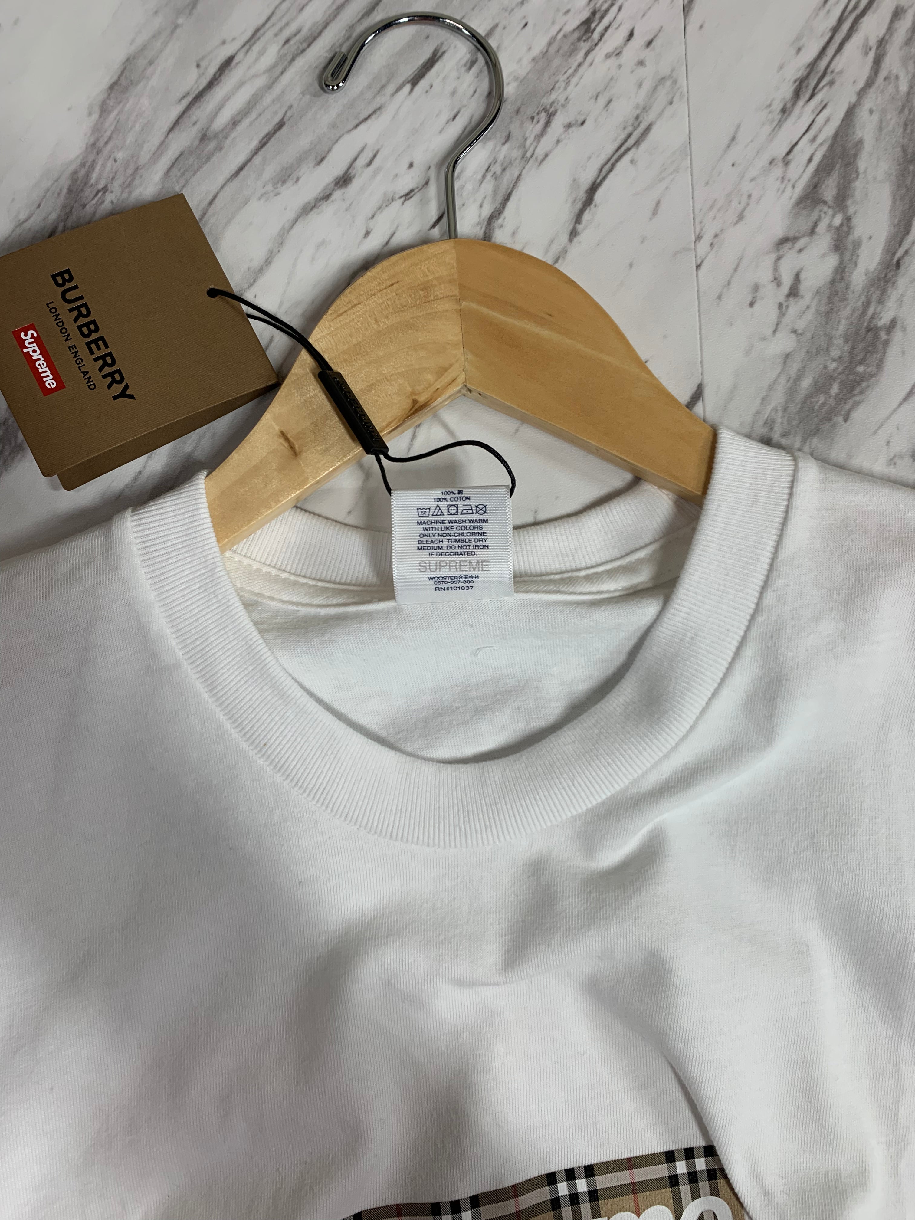 Supreme Burberry Box Logo Tee White L - Tシャツ/カットソー(半袖/袖 